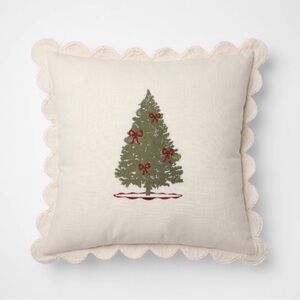 20"x20" Embroidered Tree & Scalloped Edge Pillow Cream - Threshold Studio McGee
